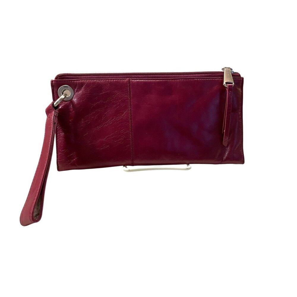 HOBO Dark Red Leather Wristlet Clutch – Small | Zipper Closure | EUC